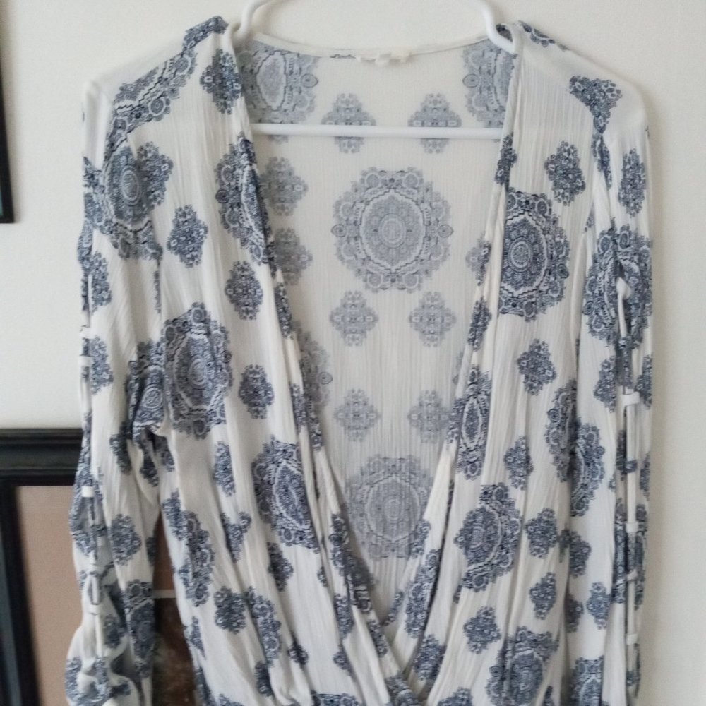 Blue Medallion Print Wrap Blouse